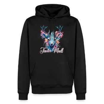 Tiroler Madl mit Hirsch - Männer Premium Bio Hoodie - Schwarz - Vorne - Nico (187cm)