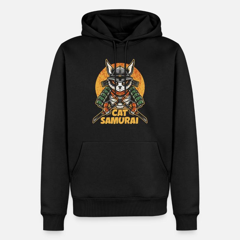 Katze Samurai - Männer Premium Bio Hoodie - Schwarz
