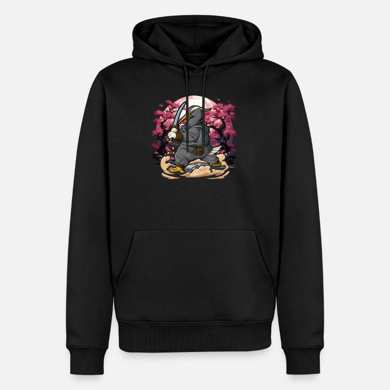 Samurai Kranich - Männer Premium Bio Hoodie - Schwarz