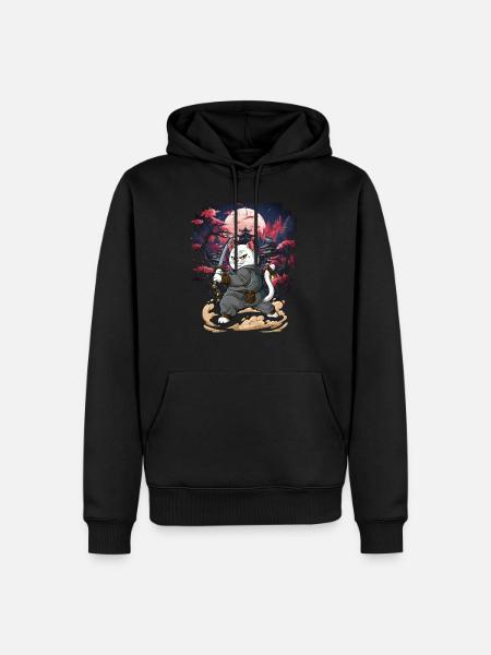 Samurai Katze - Männer Premium Bio Hoodie - Schwarz