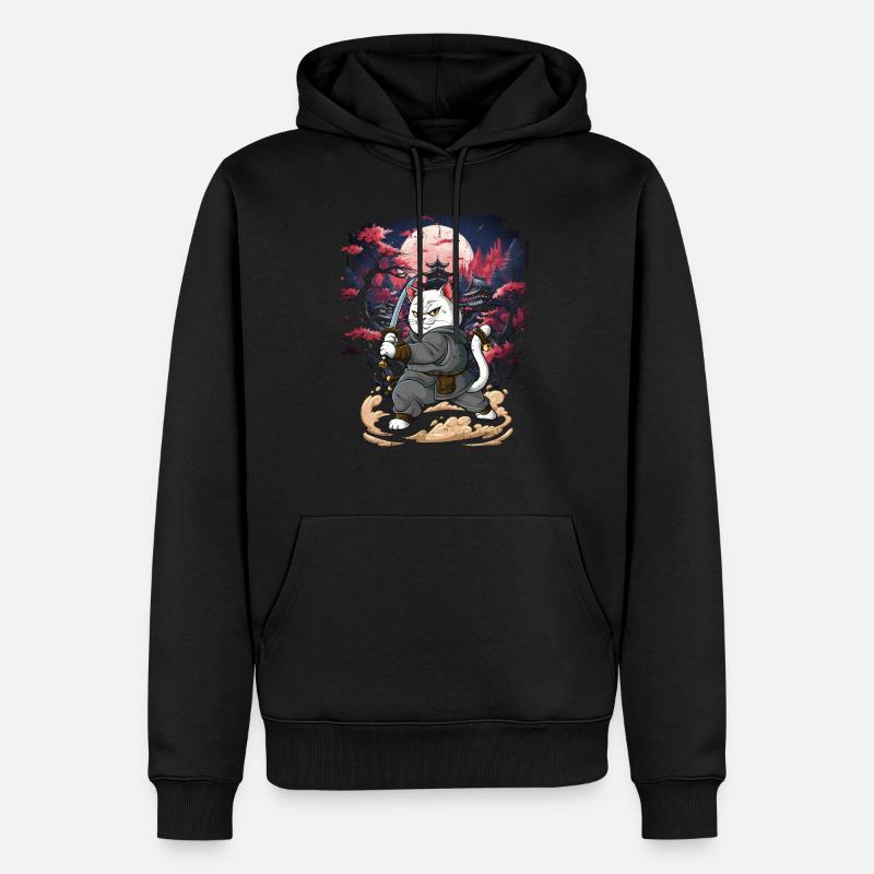 Samurai Katze - Männer Premium Bio Hoodie - Schwarz