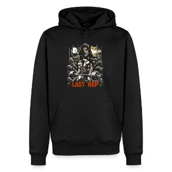 Last Rep 80s Slasher Bodybuilding - Männer Premium Bio Hoodie - Schwarz - Vorne - Nico (187cm)