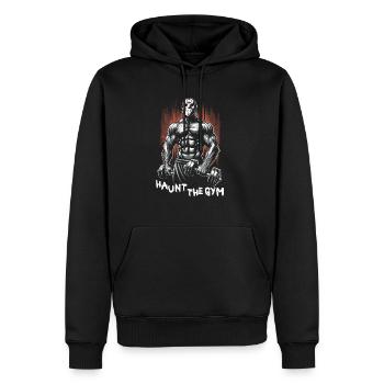 Haunt The Gym 80s Slasher Bodybuilding - Männer Premium Bio Hoodie - Schwarz - Vorne - Nico (187cm)