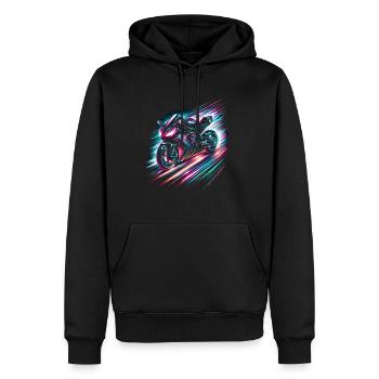 Neon Speed Demon: High-Velocity Light Trails - Men’s Premium Organic Hoodie - black - Front - Nico (187cm)