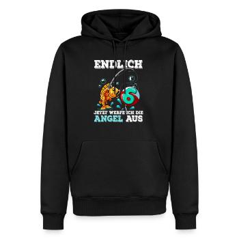 6 Anniversaire Pêcheur à la ligne - Sweat à capuche Premium bio Homme - noir - Devant - Nico (187cm)