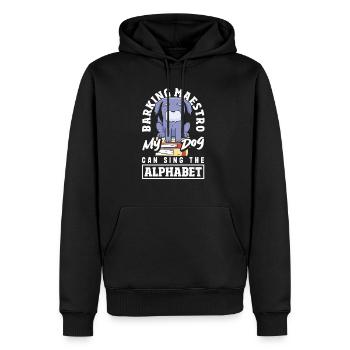 Chiot mélodique Virtuose Alphabet drôle Chien chanteur - Sweat à capuche Premium bio Homme - noir - Devant - Nico (187cm)