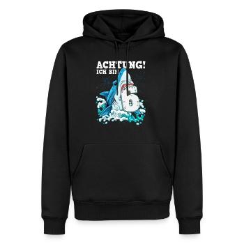 Requin du 6e anniversaire - Sweat à capuche Premium bio Homme - noir - Devant - Nico (187cm)