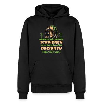 Politisch - Reim Spruch - Immer weiter studieren - Männer Premium Bio Hoodie - Schwarz - Vorne - Nico (187cm)