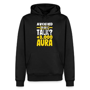 Avoided Small Talk? +3000 Aura - Männer Premium Bio Hoodie - Schwarz - Vorne - Nico (187cm)