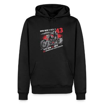 Ich bin nicht 43 Motorradfahrer Biker 43. - Männer Premium Bio Hoodie - Schwarz - Vorne - Nico (187cm)