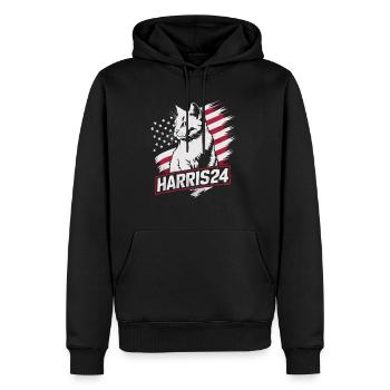 Kamala Harris 24 Cat Lady Supporter - Männer Premium Bio Hoodie - Schwarz - Vorne - Nico (187cm)