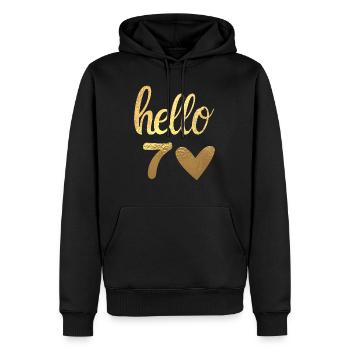 Hello 70 doré - Sweat à capuche Premium bio Homme - noir - Devant - Nico (187cm)