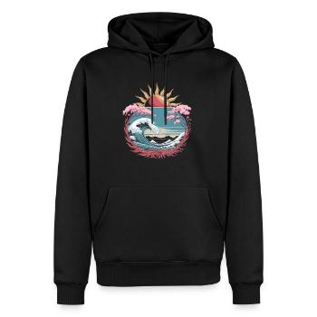Big Wave Vaporwave Aesthetic 80s Anime Fashion - Männer Premium Bio Hoodie - Schwarz - Vorne - Nico (187cm)