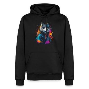 Hip Hop Wolf Vintage Streetwear urbain - Sweat à capuche Premium bio Homme - noir - Devant - Nico (187cm)