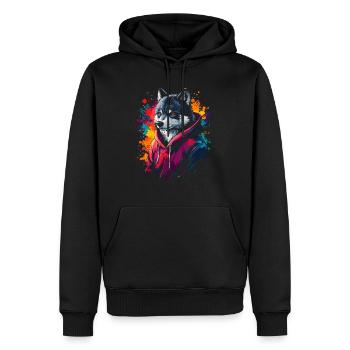 Hip Hop Wolf Vintage Streetwear urbain - Sweat à capuche Premium bio Homme - noir - Devant - Nico (187cm)