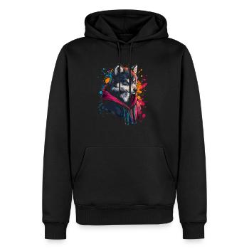 Hip Hop Wolf Vintage Streetwear urbain - Sweat à capuche Premium bio Homme - noir - Devant - Nico (187cm)