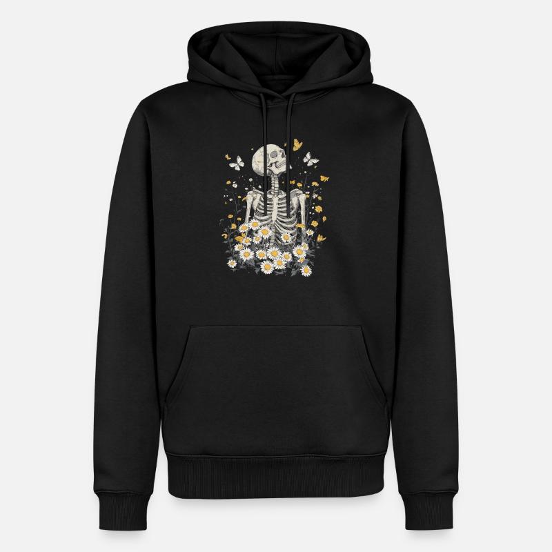 Skelett Blumen - Männer Premium Bio Hoodie - Schwarz