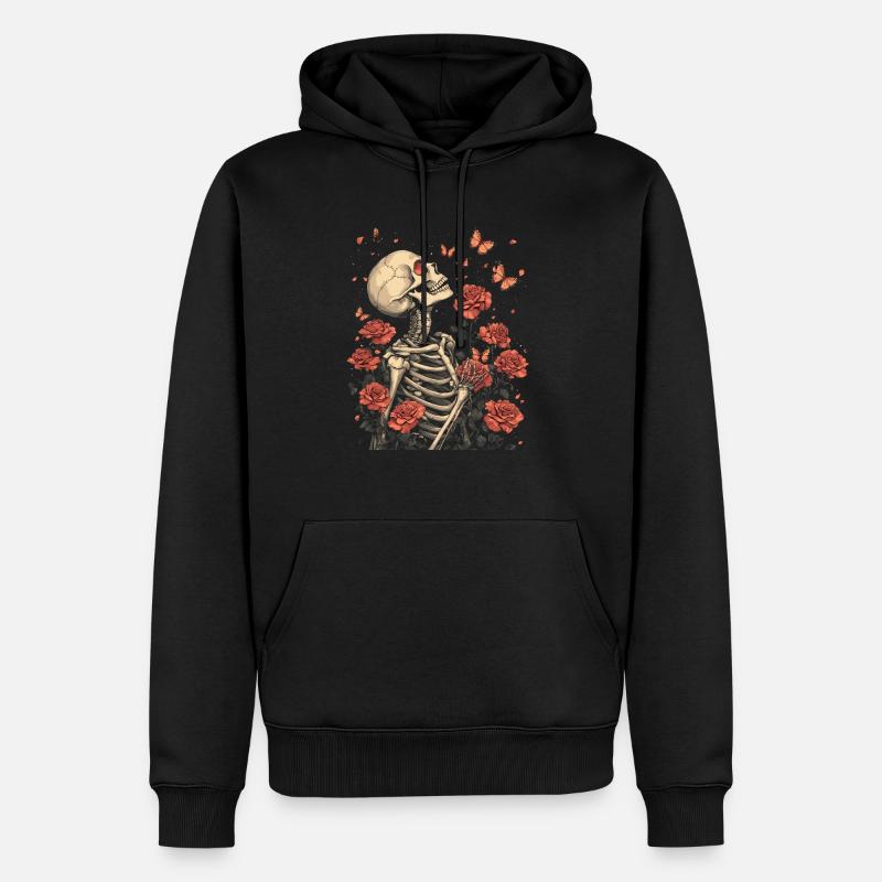 Skelett Blumen - Männer Premium Bio Hoodie - Schwarz