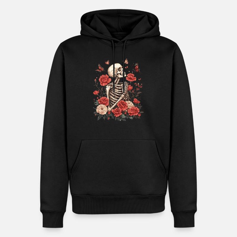 Skelett Blumen - Männer Premium Bio Hoodie - Schwarz