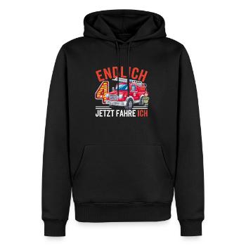 Finally 4 Now I Drive a Fire Engine - Men’s Premium Organic Hoodie - black - Front - Nico (187cm)