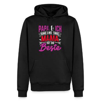 Papa et moi sommes d’accord pour dire que maman est la meilleure chérie - Sweat à capuche Premium bio Homme - noir - Devant - Nico (187cm)