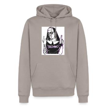 Rebellious Nun Techno Party Hardstyle - Men’s Premium Organic Hoodie - taupe - Front - Nico (187cm)