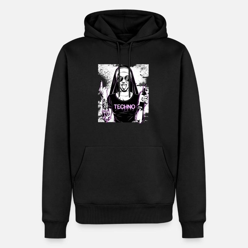 Rebellious Nun Techno Party Hardstyle - Männer Premium Bio Hoodie - Schwarz