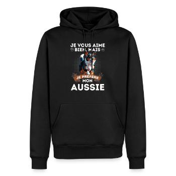 BERGER AUSTRALIEN AUSSIE CHIEN DOUX - Sweat à capuche Premium bio Homme - noir - Devant - Nico (187cm)
