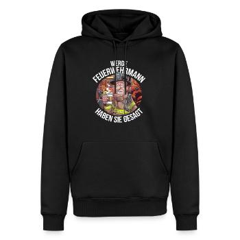 Devenez pompier vous avez dit drôle - Sweat à capuche Premium bio Homme - noir - Devant - Nico (187cm)