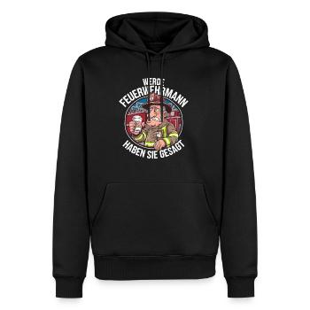 Devenez pompier vous avez dit drôle - Sweat à capuche Premium bio Homme - noir - Devant - Nico (187cm)