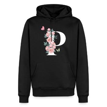Buchstabe p rosa Blumen - Männer Premium Bio Hoodie - Schwarz - Vorne - Nico (187cm)