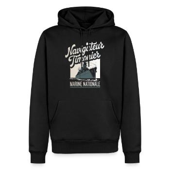 Navigateur Timonier Marine Nationale - Sweat à capuche Premium bio Homme - noir - Devant - Nico (187cm)