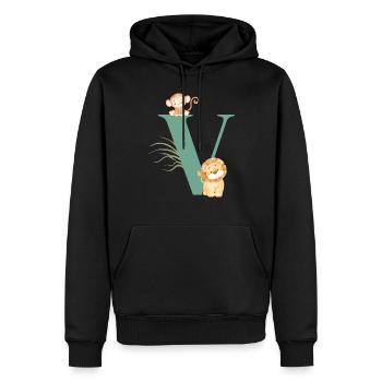 Lettre v vert animaux jungle - Sweat à capuche Premium bio Homme - noir - Devant - Nico (187cm)