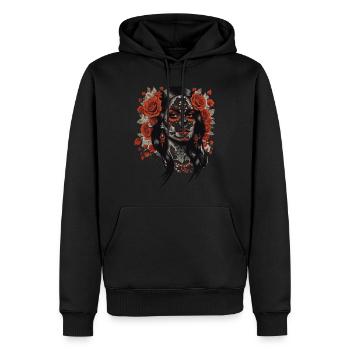 Cadeau Santa Muerte - Sweat à capuche Premium bio Homme - noir - Devant - Nico (187cm)
