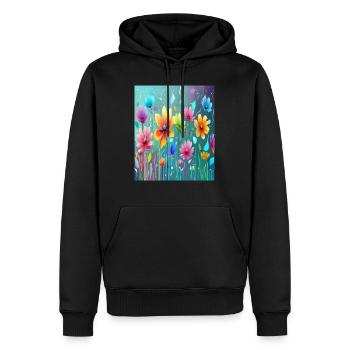Skurrile Garten-Fata Morgana: Neonfarbene bunte Blumen - Männer Premium Bio Hoodie - Schwarz - Vorne - Nico (187cm)