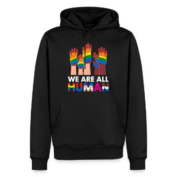 Wir sind alle Menschen Vielfältige Hände Regenbogen - Männer Premium Bio Hoodie - Schwarz - Vorne - Nico (187cm)
