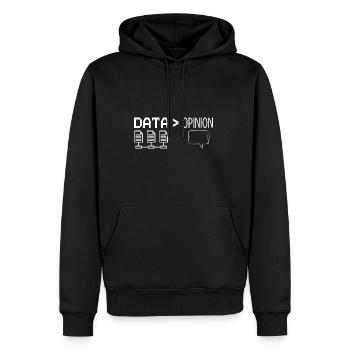 Données > opinion Données d’intelligence artificielle - Sweat à capuche Premium bio Homme - noir - Devant - Nico (187cm)