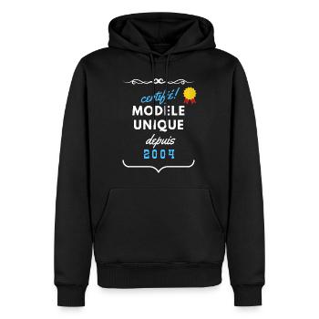 certifié modèle unique depuis 2004 - Sweat à capuche Premium bio Homme - noir - Devant - Nico (187cm)