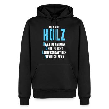 HOLZ - Männer Premium Bio Hoodie - Schwarz - Vorne - Nico (187cm)