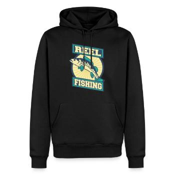 Pêche, poisson, truite, lac lac, bobine, appât, animal - Sweat à capuche Premium bio Homme - noir - Devant - Nico (187cm)