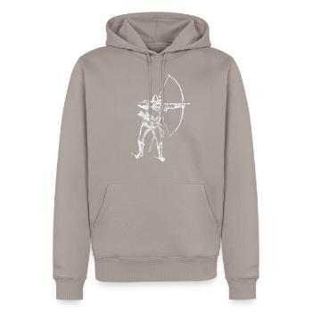Bogenschütze - Männer Premium Bio Hoodie - Taupe - Vorne - Nico (187cm)