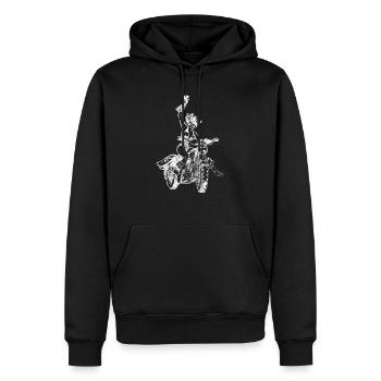 Motorradfahrerin Bikerin Motorrad Biker - Männer Premium Bio Hoodie - Schwarz - Vorne - Nico (187cm)