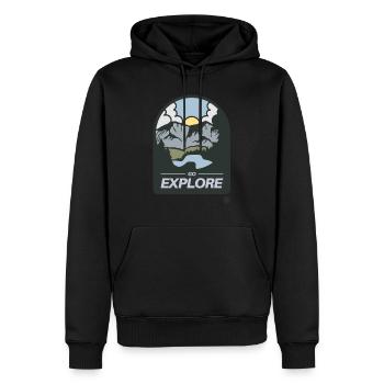 Retro Illustration Go Explore Adventure - Men’s Premium Organic Hoodie - black - Front - Nico (187cm)