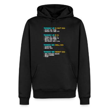 Des choses que nous n'avons pas aimées Musique Années 80 Années 70 - Sweat à capuche Premium bio Homme - noir - Devant - Nico (187cm)