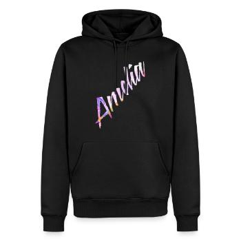 Amelia - Männer Premium Bio Hoodie - Schwarz - Vorne - Nico (187cm)