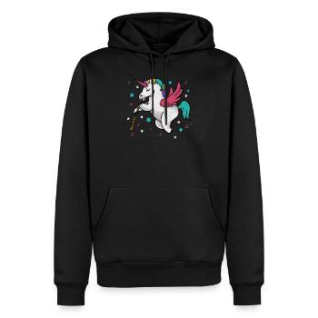 Flying Unicorn Musician - Clarinettiste et Flûtiste - Sweat à capuche Premium bio Homme - noir - Devant - Nico (187cm)