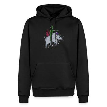 Ausländer, der fliegendes Nashorn - lustiges niedliches Nashorn reitet - Männer Premium Bio Hoodie - Schwarz - Vorne - Nico (187cm)