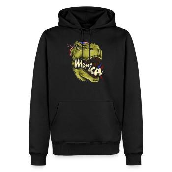 Merica T Rex - Patriotischer amerikanischer Trex-Dinosaurier - Männer Premium Bio Hoodie - Schwarz - Vorne - Nico (187cm)