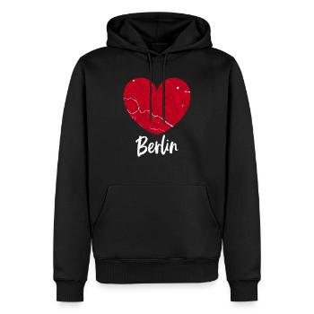 Berlin – City Stadtplan Map Karte (Herz) - Männer Premium Bio Hoodie - Schwarz - Vorne - Nico (187cm)