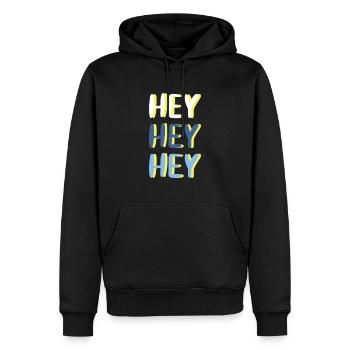 Hey Hey Hey - Männer Premium Bio Hoodie - Schwarz - Vorne - Nico (187cm)